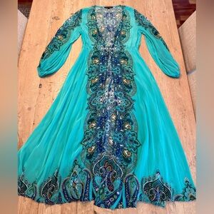 Boston Proper Paisley Tropical Print Maxi Dress open front S